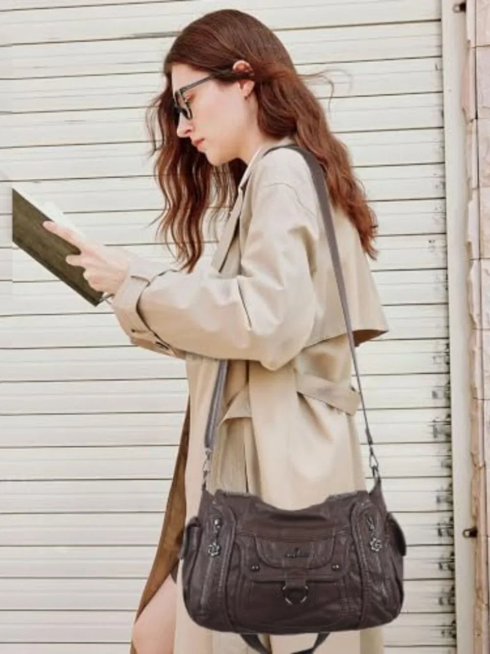 Vegan Leather Hobo Shoulder Bag with Adjustable Strap - Large Capacity Satchel